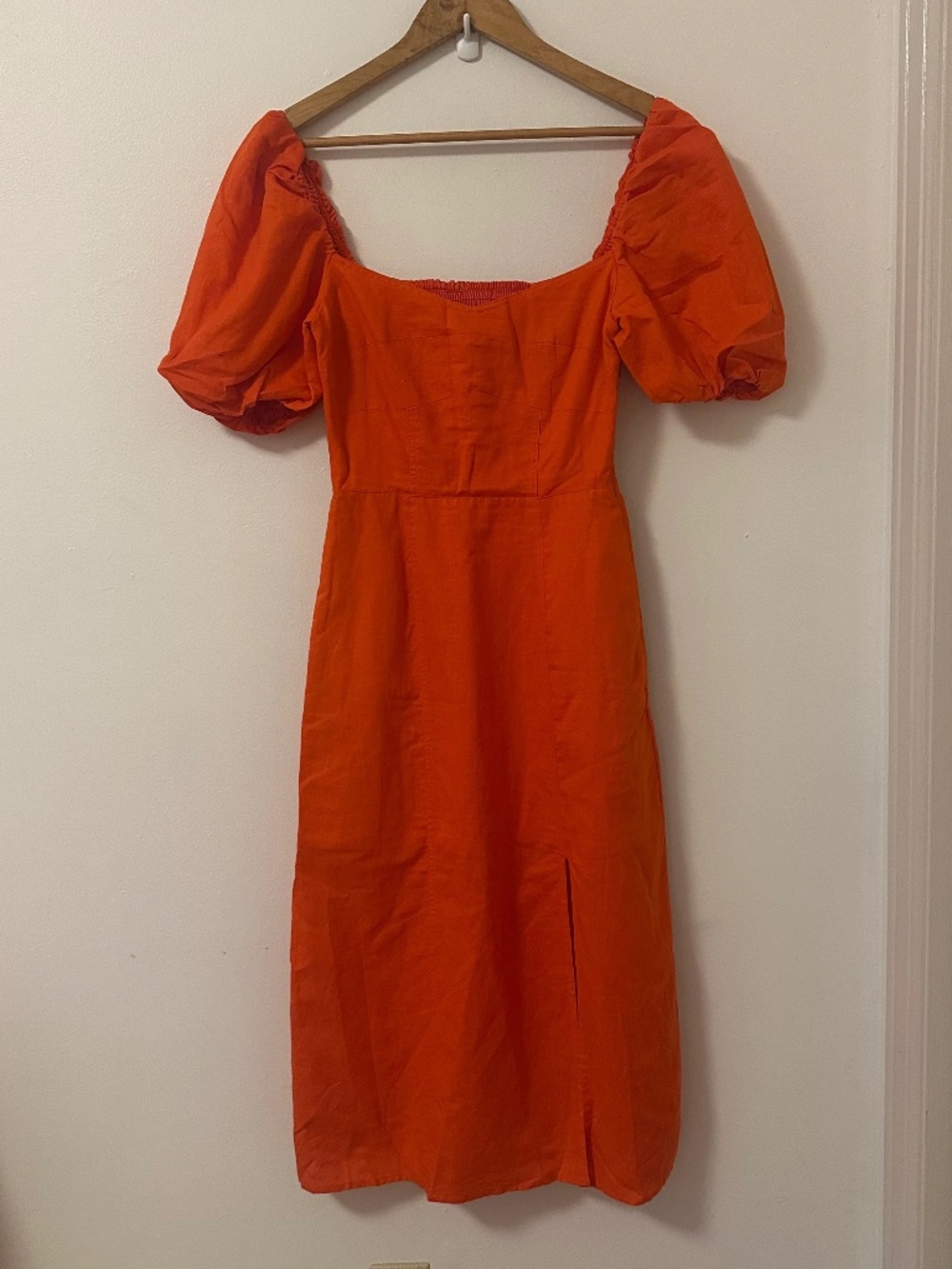 Banana Republic Bright Orange Puff Sleeve Midi Dress | Size 0